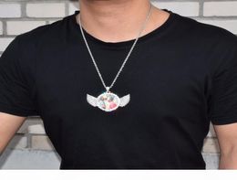 Custom Made Po With Wings Medallions Necklace Pendant Rope Chain Gold Silver Colour Cubic Zircon Men039s Hip hop Jewel1824371