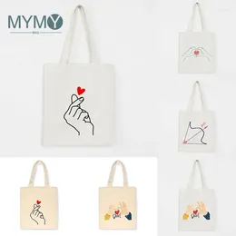 Evening Bags Heart Gesture Shoulder Bag Women Canvas Foldable Grocery Shopping Cartoon Female Handbags Shopper Travel Beach Tote