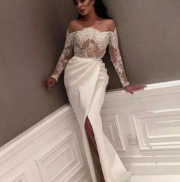 2019 Sheath Arabic Split Evening Dress OffShoulder Long Sleeves Formal Holiday Wear Prom Party Gown Custom Made Plus Size9681595