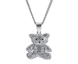 Men Women Rhinestone Bear Pendant Necklace Fashion Hip Hop Jewellery Gold Silver Stainless Steel Chain Punk Designer Necklaces For M4116085