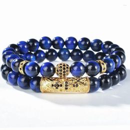 Strand Copper Bead Matching Bracelet For Men And Women Luxy Blue Tiger Eye Stone Handmade Jewellery Gift