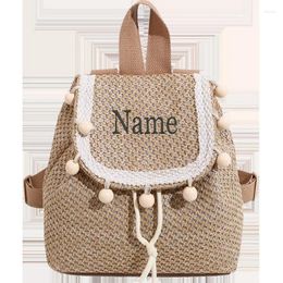 School Bags Personalized Straw Woven Backpack For Girls Unique Birthday Gift Beach Customized Name Vacation