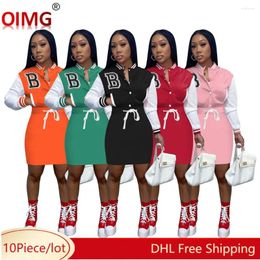 Casual Dresses 10 Wholesale For Boutique Women Long Sleeve Baseball Dress Spring Embroidery B Letters Bandage Skirt Sporty 8047
