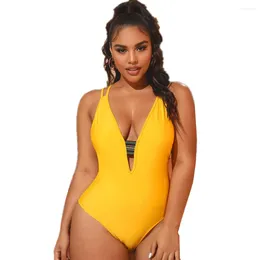 Women's Swimwear European Style Large Size Woman One-piece Swimsuit V-neck Sexy Thong Monokini