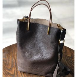 Shoulder Bags Bucket Genuine Leather Women Bag Retro Nature Soft Cowhide Handbag Versatile Designer High Quality