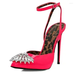 Dress Shoes Pink Pointed Toe Crystal Brooch Stiletto Heel Slingback Pumps