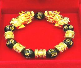 Feng Shui Obsidian Stone Beads Bracelet Men Women Unisex Wristband Gold Black Pixiu Wealth and Good Luck Women Jewellery Bracelet8316502