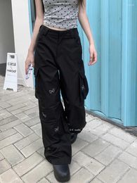 Women's Pants Benuynffy Bow Diamond Multi-Pocket Cargo Korean Fashion Y2k Street Casual High Waist Straight Leg Trousers