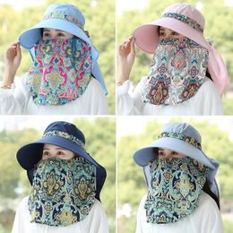 Wide Brim Hats Face Mask Summer Sun Hat Leisure Bow Tie UV Protection Women Ear Flap Protective Cover Shawl