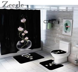 Bath Mats Zeegle Shower Curtain Waterproof Bathroom Antislip Carpet Set Absorbent Toilet Cover Mat Rug8436731