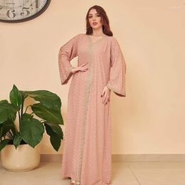 Ethnic Clothing Jalabiya Kaftan Dress For Women Dubai Turkey Golden Ribbon Trim Loose Muslim Arabic Islamic Party Robe Moroccan