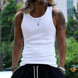 Daily Leisure Slim Knitted Mens Tank Tops Casual Ribbed Solid Color Camisole Men Summer Fashion O Neck Sleeveless Vest For Male 240425