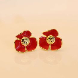 Neckless for Woman Torys Burches Qingdao Jewelry Tb Copper Plating Earrings Hand-painted Colorful Enamel Glazed Camellia Small Fragrant Wind Earrings