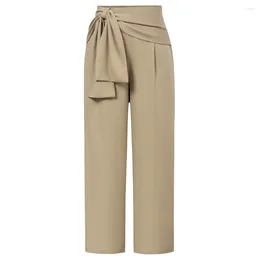 Women's Pants Women Straight OL Elastic Waist Ankle Length Elegant High Office Casual Trousers Baggy Korean Wide Leg Pant