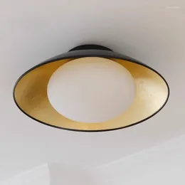 Ceiling Lights French Style Mid-Ancient Light Creative Black Gold Foil Soup Round Misty Wind Study And Bedroom Led