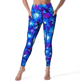 Women's Leggings Blue And Purple Sunflower Yoga Pants Floral Print Sexy Push Up Aesthetic Sports Tights Quick-Dry Work Out Leggins