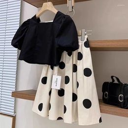 Clothing Sets Summer Girls Set Children's Cotton Square Neck Bubble Sleeve Top Round Dot Half Skirt 2-piece