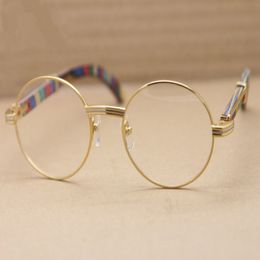 Vintage Optical Glasses Frame Round Frame Peacock Wood Leg Eyeglasses Frame Glasses for Men Women Myopia Frames 55mm with Orignal Case 295j