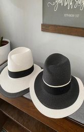 Wide Brim Hats Panama Hat Summer Sun For Women Man Balck White Beach Paper Straw Men UV Protection Cap Chapeau Femme1639352