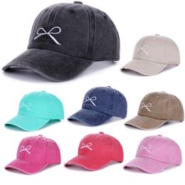 Washed Cotton Adjustable Bowknot Baseball Cap Women Men Unisex Couple Cap Fashion Dad Hat Snapback Cap High Quality