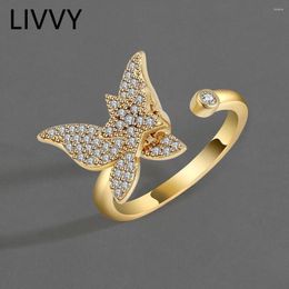 Cluster Rings LIVVY Silver Colour Korean Design Butterfly Star Zircon For Women Simple Trendy Daily Party Jewellery Gifts