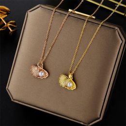 Pendant Necklaces Design Sense Open Pearl Shell Stainless Steel For Women Korean Fashion Sweet Sexy Wedding Jewellery Wholesale