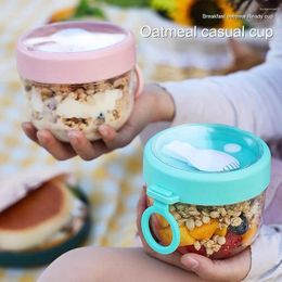 Storage Bottles 600ml Overnight Oat Cup With Lids Spoons Mini Plastic Milk Salad Yoghourt Jars Cereal Oatmeal Leakproof Containers