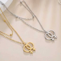 Pendant Necklaces Cazador Necklace Lesbian Symbol Pendant Stainless Steel Double Chain Necklace LGBT Fashion Jewellery 2024 New Q240430