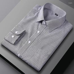 Men's Casual Shirts In Shirt Houndstooth Elastic Long-sleeve For Men Slim Fit Formal Plain Soft Plaid Single Pocket Office Clothes