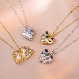 Pendant Necklaces Pearl Sweet Peach Heart Love Chain Necklace For Woman Opening And Closing Shaped Box Crystal Gift