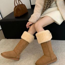 Boots Retro Frosted Genuine Leather Snow High Autumn And Winter External Wear Warm Plush Cotton Shoes Women's