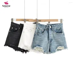 Women's Shorts SEPARQI Summer Denim For Women Black Jeans Distressed Short Mujer White Jean Ripped Y2k Streetwear