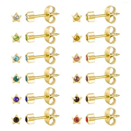 Stud Earrings 12 Pairs Ear Piercing Stainless Steel Multicolor Cubic Zirconia Birthstone Heart Star Earring