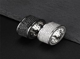 18K White Gold Iced Out White Black CZ Zircon Ring Mens Hip Hop Wedding Ring Full Diamond Rapper Jewelry Gifts for Men Whole1454654