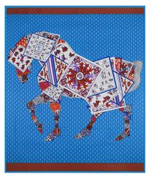 Square Women Horse Print Shawls Womens Silk Scarf Foulard Femme Echarpe En Soie Blue Large Twill Shawl8798257