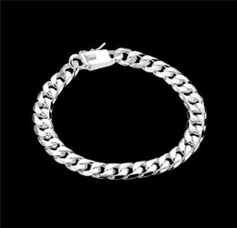 ship 8MM square buckle side brace 925 silver bracelet JSPB227Beast gift men and women sterling silver plated Chain link bra2595709