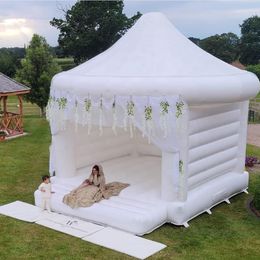 4.5mLx4.5mWx3.5mH (15x15x11.5ft) full PVC White Wedding Bounce House Classic Inflatable Bouncy Castle With Blower Mat Air Jumping Bouncer For Bridal Event Party