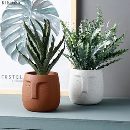 European Character Avatar Face Ceramic Flower Pot Succulents Potted Human Head Vase Flower Pot Countertop Living Room Decoration 240419