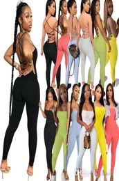 2022 Designer Womens Jumpsuits Sportswear Sexy Thread Bandage Backless Rompers Fashion Skinny Bodysuit Clubwear9100281