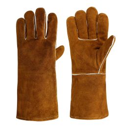 Gloves Brown Welding Gloves Cow Leather For Heat/Fire Resistant Oven/Grill/Fireplace Glove /Oven/Stove/Pot Holder/Bite Resi