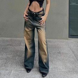 Women's Jeans 2024 Autumn Summer Arrival High Waist Wide-leg Contrast Colour For Women Vintage Street Style Straight Denim Pants