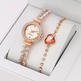 Wristwatches 2PCS Set Women Luxury Business Watches Casual Rhinestone Heart Bracelet Ladies Quartz Dress Clock Montre Femme