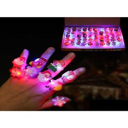 Christmas Decorations 10Pcs Glow Rings In Dark Flash Brooch Toy Led Santa Snowman Shine Toys Party Child Gift Navidad Decoration2481 Dhjq4