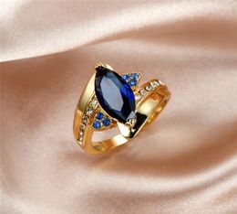 Luxury Marquise Blue Zircon Stone Ring Vintage Fashion Yellow Gold Crystal Engagement Rings For Women Men Wedding Jewellery Gifts2486975