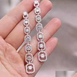 Dangle & Chandelier Huitan Aesthetic Long Hanging Earrings For Women Sier Colour Luxury Fashion Engagement Wedding Ear Accessories Jew Dhnqr