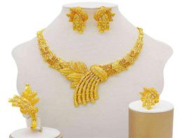 Gold Sets Women Earrings Dubai African Indian Bridal Accessory flowers Jewelry sets Necklace4634541