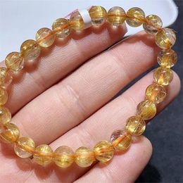 Link Bracelets 7MM Natural Golden Rutilated Quartz Bracelet Crystal Reiki Healing Stone Fashion Jewellery Gifting Gift For Women 1pcs