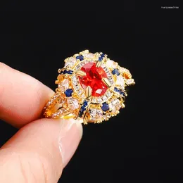 Cluster Rings Luxurious European And American Red Full Diamond Ring Stylish Elegant 925 Silver Attended High-end Banquet Party Accessories