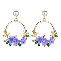Dangle Earrings Fashion Purple Flower Girl Ethnic Elegant Statement Summer Korean Cute Red Drop Earring For Women Wholesale