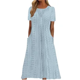 Casual Dresses Women'S Summer Sundress Loose Flowy Midi-Dresses With Pockets Print Square-Neck